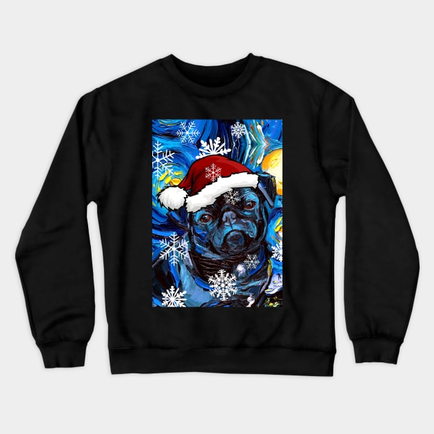 Black Pug Santa Crewneck Sweatshirt by sagittariusgallery